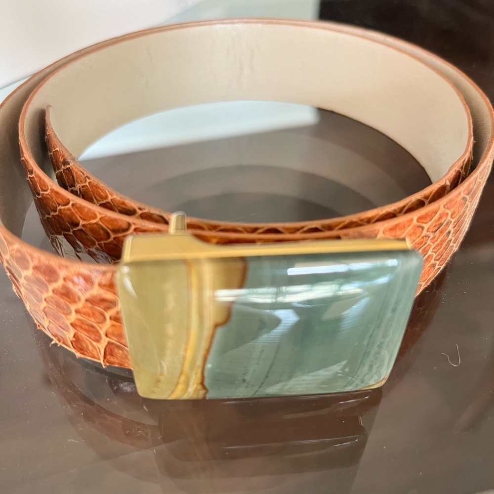 Handmade snake skin belt with agate buckle